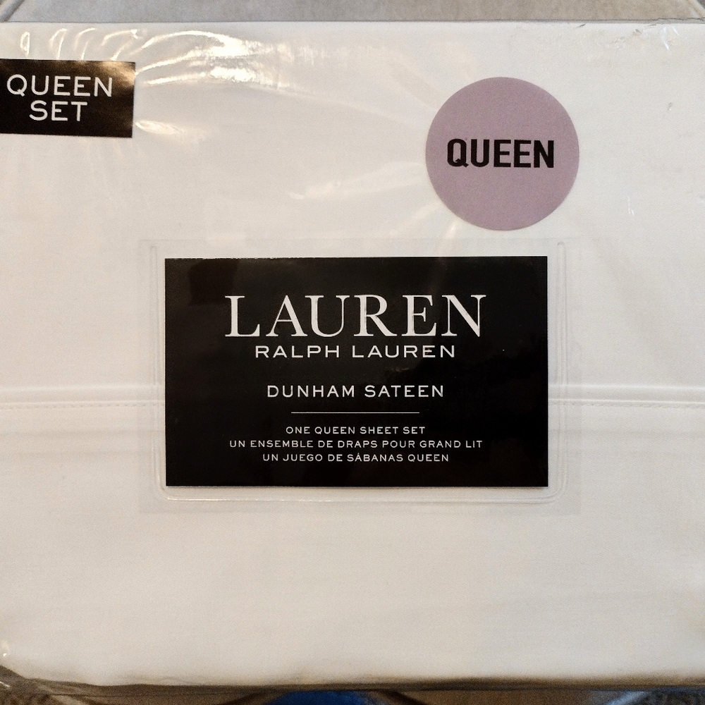 RALPH LAUREN DUNHAM SATEEN QUEEN SET WHITE  300 Thread Count 100% Cotton